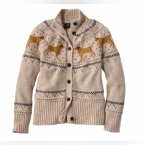 L.L Bean NWT Signature Cotton Fisherman Sweater, Short Cardigan Fair Isle Small - Picture 2 of 9